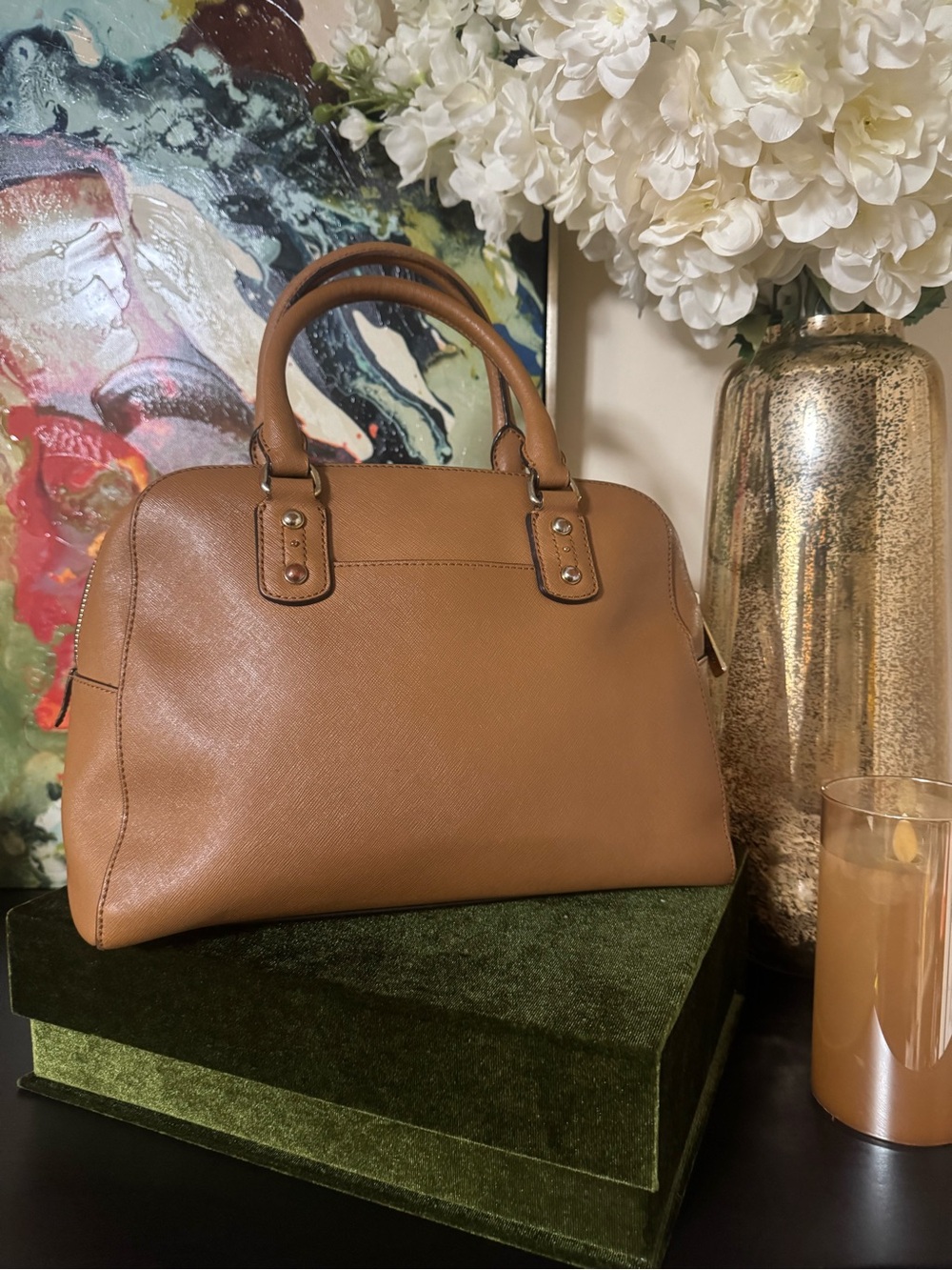 Michael Kors Caramel Brown Saffiano Dome Satchel - Picture 3 of 7
